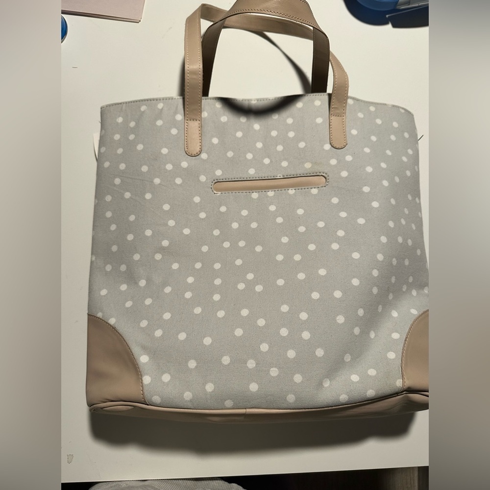October Polka Dot Tote Bag - White and Tan